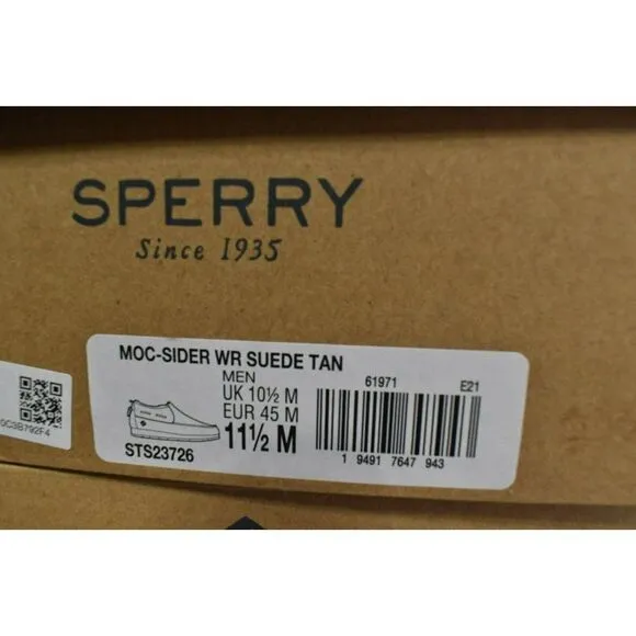 Sperry Mens Size 11.5 Moc Sider Lined Suede Slip On Tan Boots STS23726