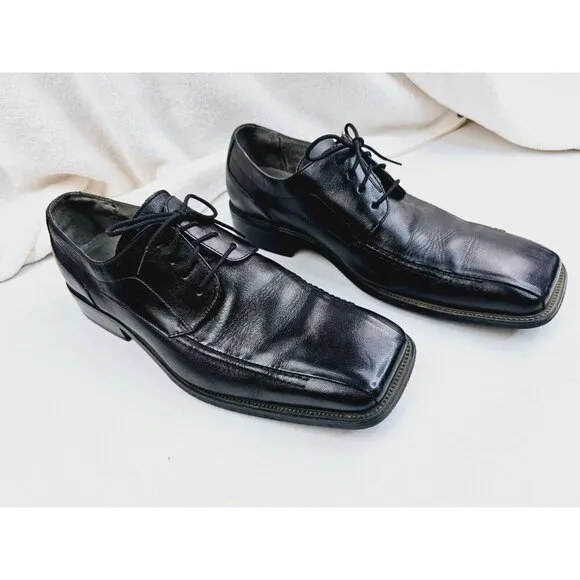 Stacy Adams Size 11 Men's Black Leather Square Toe Low Lace Up Shoes