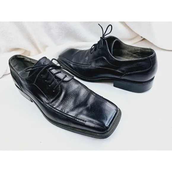 Stacy Adams Size 11 Men's Black Leather Square Toe Low Lace Up Shoes
