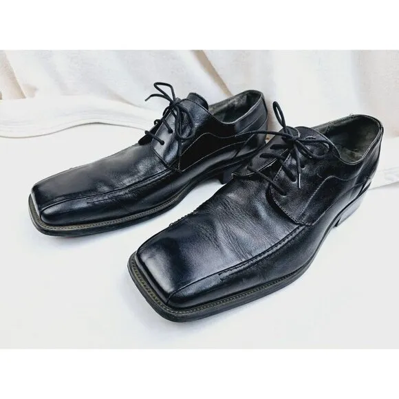 Stacy Adams Size 11 Men's Black Leather Square Toe Low Lace Up Shoes