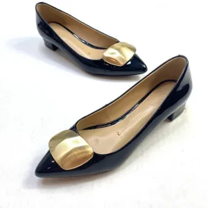 Stella Luna Black Pointed Toe Womens Shoes Block Low Heel Sz 37 Gold Metallic.