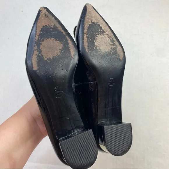 Stella Luna Black Pointed Toe Womens Shoes Block Low Heel Sz 37 Gold Metallic.