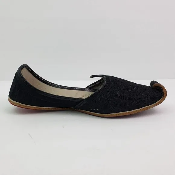 Step n Style Zari Khussa Mens Size 7 Black Leather Handmade Loafer Shoes