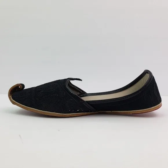 Step n Style Zari Khussa Mens Size 7 Black Leather Handmade Loafer Shoes