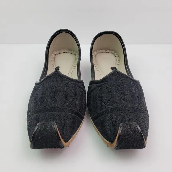 Step n Style Zari Khussa Mens Size 7 Black Leather Handmade Loafer Shoes