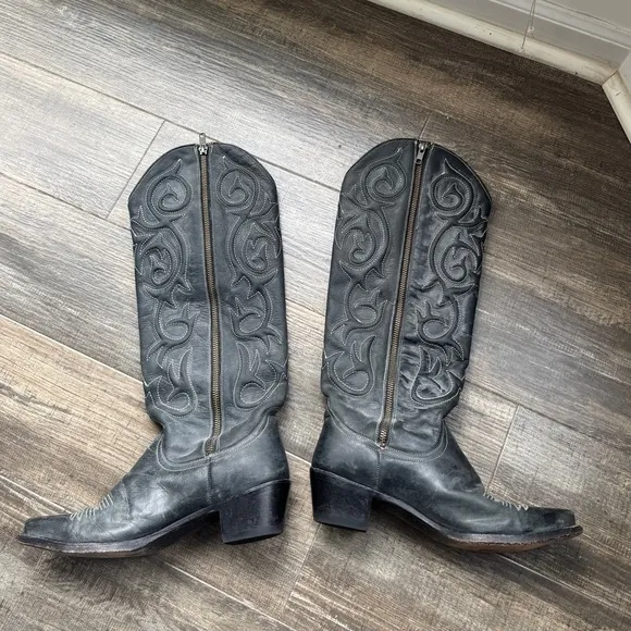 STETSON WOMEN'S TALIA EXOTIC TEJU LIZARD WESTERN BOOTS - SNIP TOE 7 BLACK