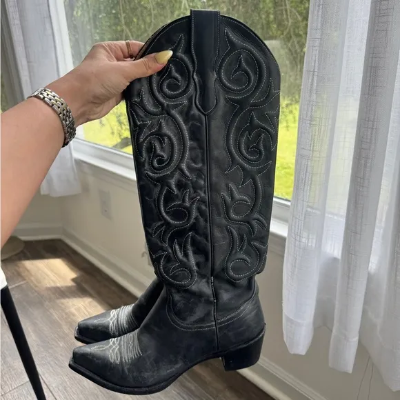 STETSON WOMEN'S TALIA EXOTIC TEJU LIZARD WESTERN BOOTS - SNIP TOE 7 BLACK