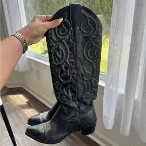 STETSON WOMEN'S TALIA EXOTIC TEJU LIZARD WESTERN BOOTS - SNIP TOE 7 BLACK