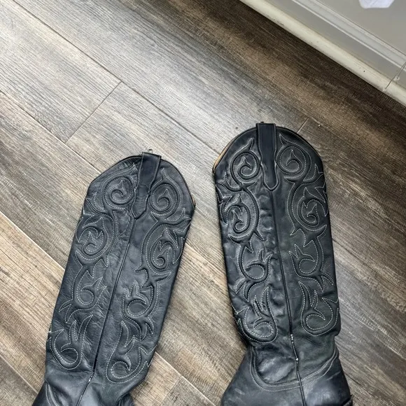 STETSON WOMEN'S TALIA EXOTIC TEJU LIZARD WESTERN BOOTS - SNIP TOE 7 BLACK