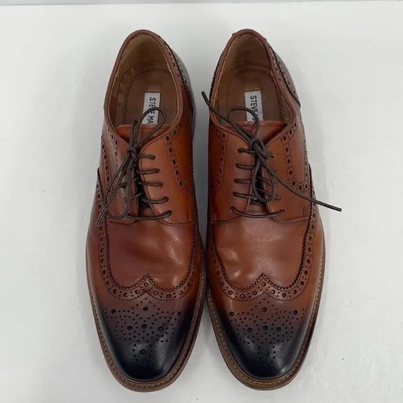 Steve Madden Hoxton wingtip derby shoe tie brown leather burnished oxford men 10