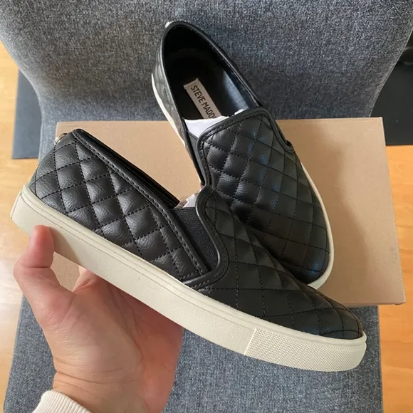 STEVE MADDEN Quilted Vegan Leather Slip On Casual Shoes