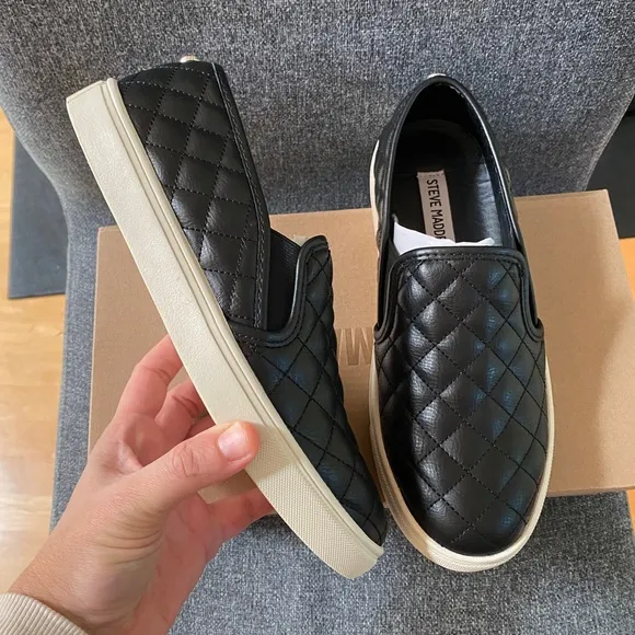 STEVE MADDEN Quilted Vegan Leather Slip On Casual Shoes