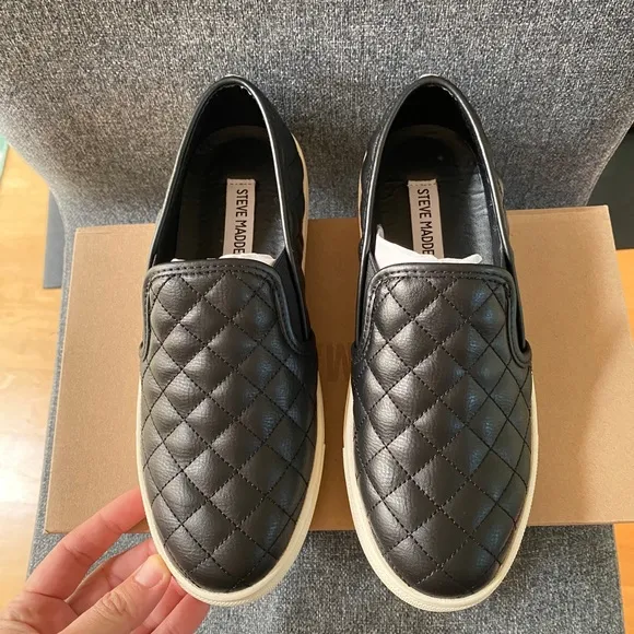 STEVE MADDEN Quilted Vegan Leather Slip On Casual Shoes