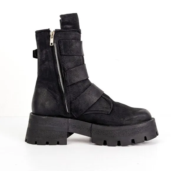 Steve Madden Women Roland Black Leather Festival Moto Zip Boots sz 7.5