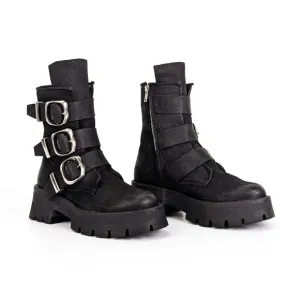 Steve Madden Women Roland Black Leather Festival Moto Zip Boots sz 7.5
