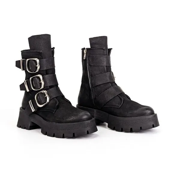 Steve Madden Women Roland Black Leather Festival Moto Zip Boots sz 7.5