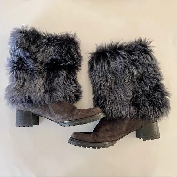 Stuart Weitzman Blizzard Boots Gralon Gray Mink Fur Suede Outdoor Winter Snow 6