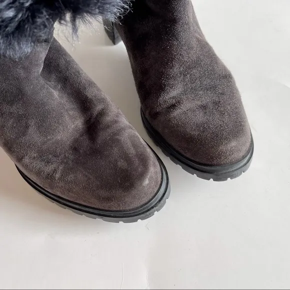 Stuart Weitzman Blizzard Boots Gralon Gray Mink Fur Suede Outdoor Winter Snow 6