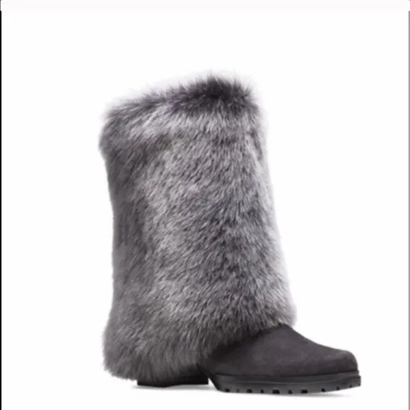 Stuart Weitzman Blizzard Boots Gralon Gray Mink Fur Suede Outdoor Winter Snow 6