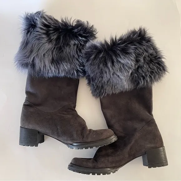 Stuart Weitzman Blizzard Boots Gralon Gray Mink Fur Suede Outdoor Winter Snow 6