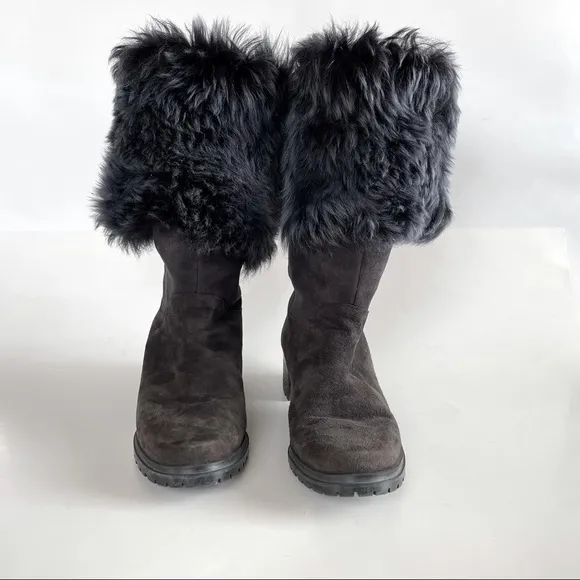 Stuart Weitzman Blizzard Boots Gralon Gray Mink Fur Suede Outdoor Winter Snow 6