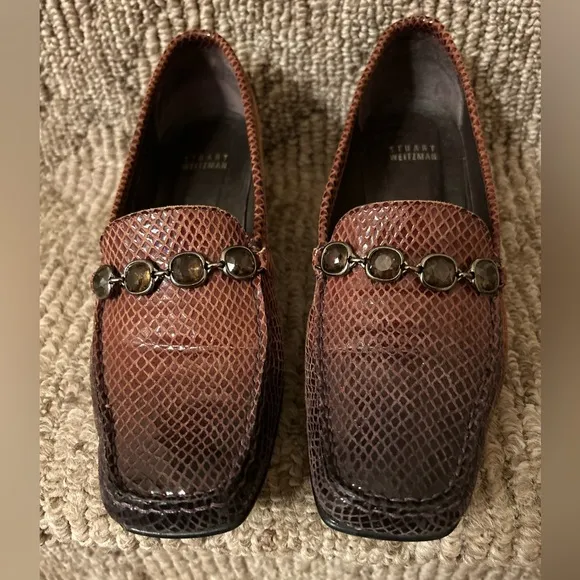 Stuart Weitzman Snakeskin Embossed Ombré Loafer Size 8 1/2 M
