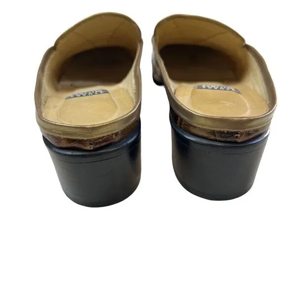 Stuart Weitzman Womens Crocodile Patent Leather Block Heel Mule Shoes Brown