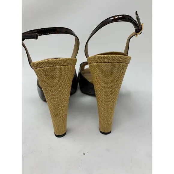 Stuart Weitzman Women's Size 8 Bowpeep Tortoise Shell Peep Toe Heeled Sandal