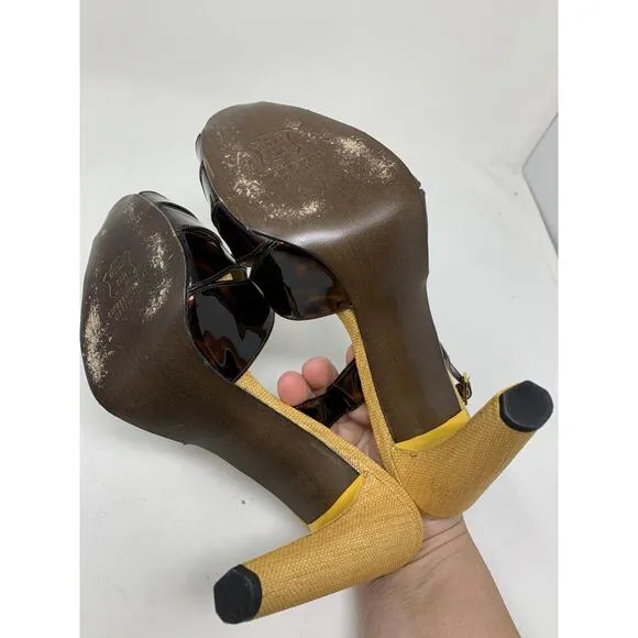 Stuart Weitzman Women's Size 8 Bowpeep Tortoise Shell Peep Toe Heeled Sandal