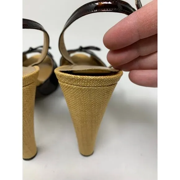 Stuart Weitzman Women's Size 8 Bowpeep Tortoise Shell Peep Toe Heeled Sandal