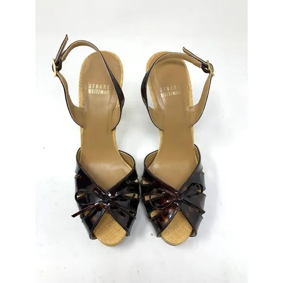 Stuart Weitzman Women's Size 8 Bowpeep Tortoise Shell Peep Toe Heeled Sandal