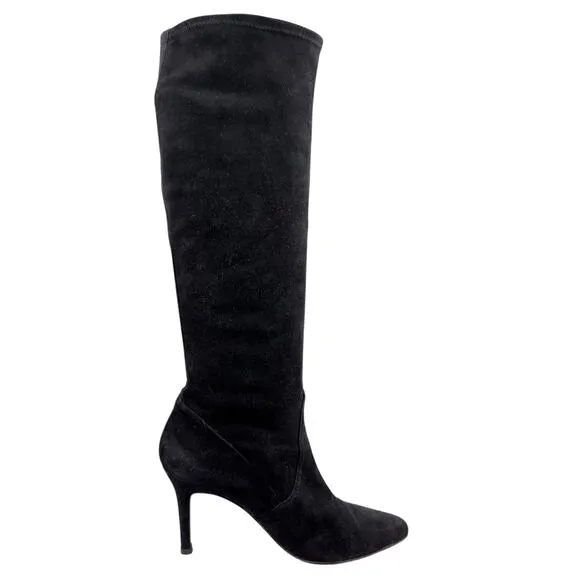 Stuart Weitzman Women’s Wanessa Black Suede Pull On Heeled Boot Size US 8.5