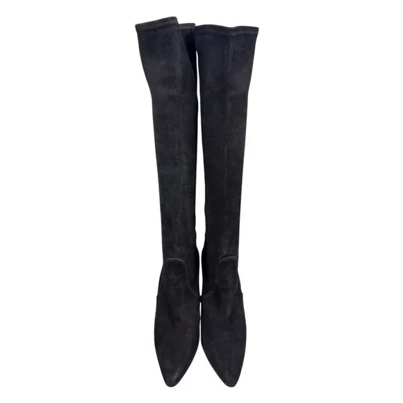 Stuart Weitzman Women’s Wanessa Black Suede Pull On Heeled Boot Size US 8.5