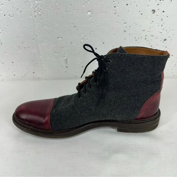 TAFT Men’s size 44 / 11 The Jack Oxblood Red Leather and Gray Wool Boots READ