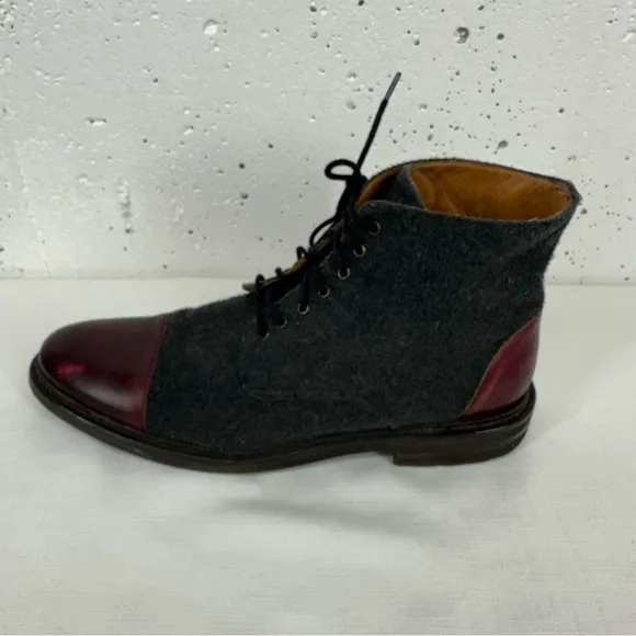 TAFT Men’s size 44 / 11 The Jack Oxblood Red Leather and Gray Wool Boots READ