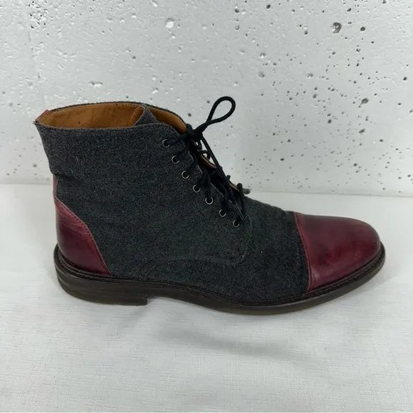 TAFT Men’s size 44 / 11 The Jack Oxblood Red Leather and Gray Wool Boots READ