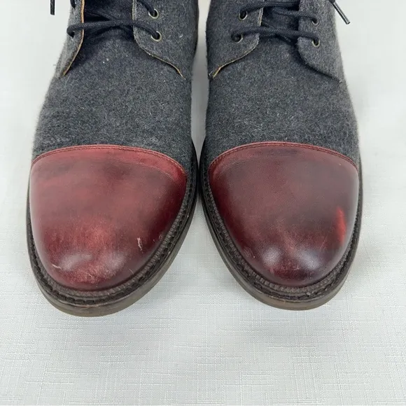 TAFT Men’s size 44 / 11 The Jack Oxblood Red Leather and Gray Wool Boots READ