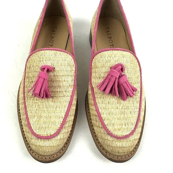 Talbots Leighton Loafer 5 Woven Tasseled Pink Tan Slip On Shoes Womens New