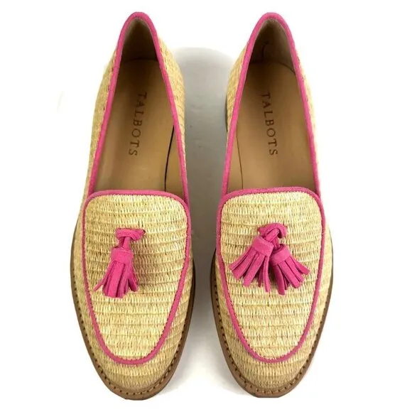 Talbots Leighton Loafer 5 Woven Tasseled Pink Tan Slip On Shoes Womens New