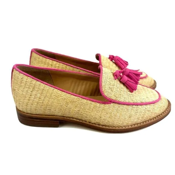 Talbots Leighton Loafer 5 Woven Tasseled Pink Tan Slip On Shoes Womens New