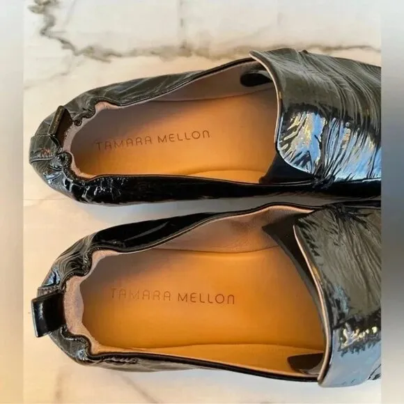 Tamara Mellon Black Patent Stow Loafer Flats39 1/2