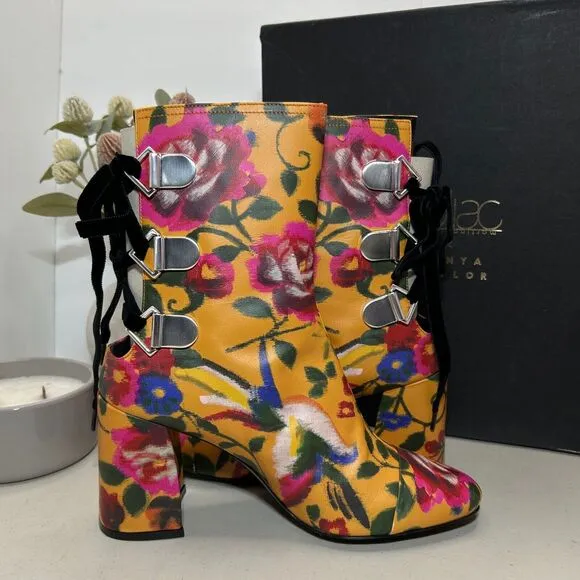 Tanya Taylor X Coliac Kimono Printed Marta Floral Boots Marig Women 37.5/7 NWB