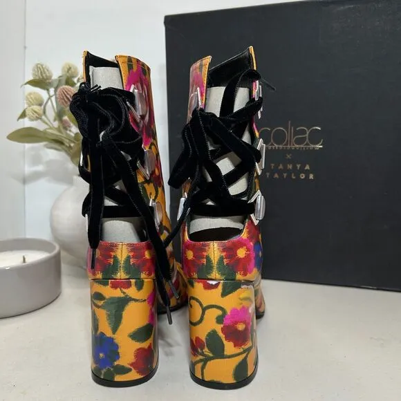 Tanya Taylor X Coliac Kimono Printed Marta Floral Boots Marig Women 37.5/7 NWB