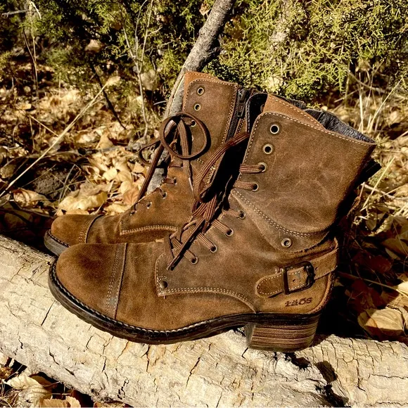 Taos Crave Leather Lace Up Ankle Combat Boot Rugged Brown