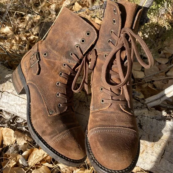 Taos Crave Leather Lace Up Ankle Combat Boot Rugged Brown