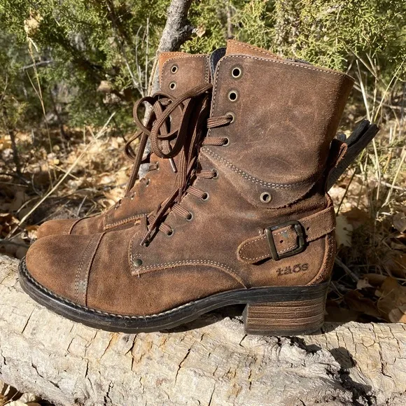 Taos Crave Leather Lace Up Ankle Combat Boot Rugged Brown