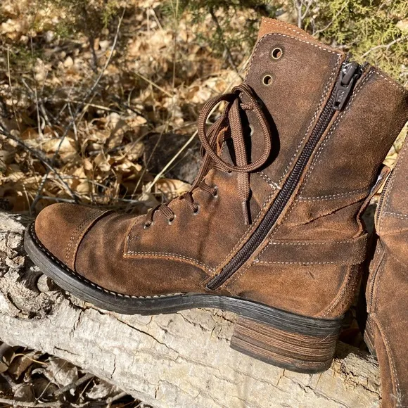 Taos Crave Leather Lace Up Ankle Combat Boot Rugged Brown