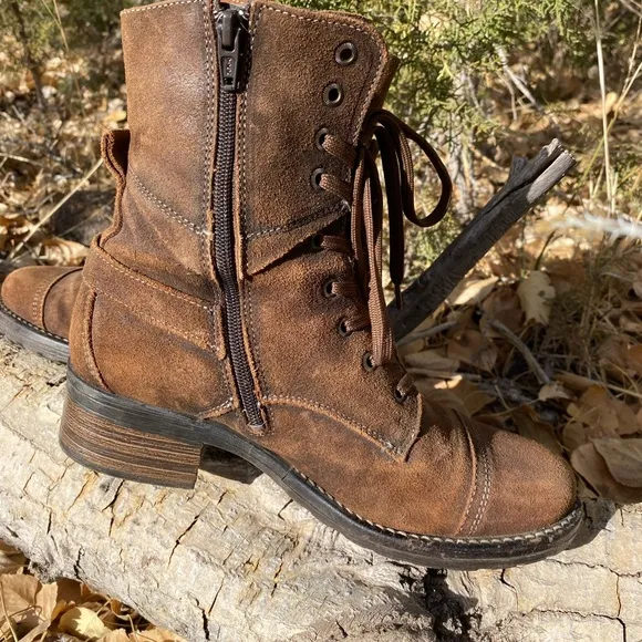 Taos Crave Leather Lace Up Ankle Combat Boot Rugged Brown
