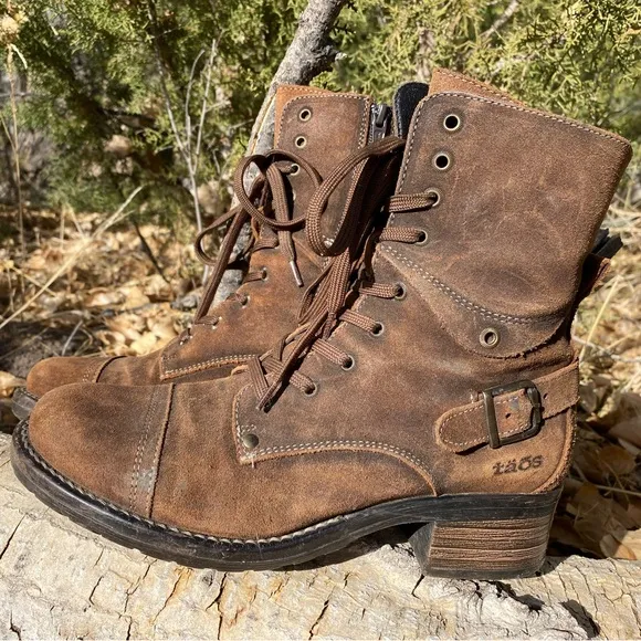 Taos Crave Leather Lace Up Ankle Combat Boot Rugged Brown