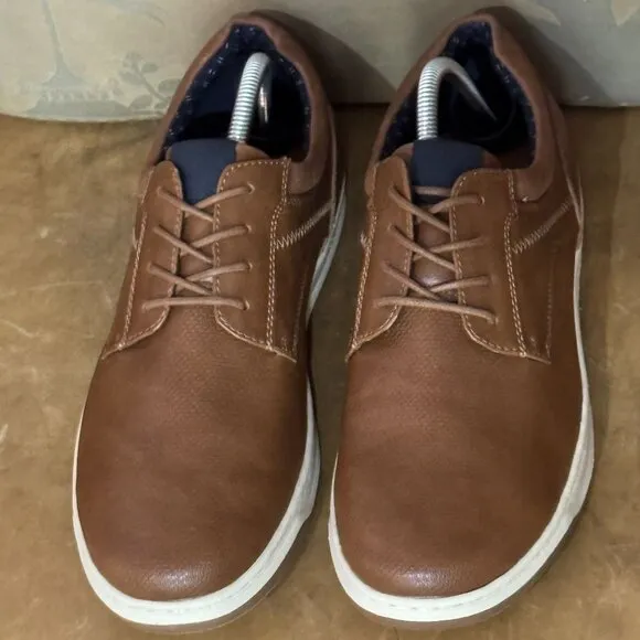 Tasso Elba Leo Brown Leather Casual Oxford Shoes Lace Closure Cushioned Sole 9.5